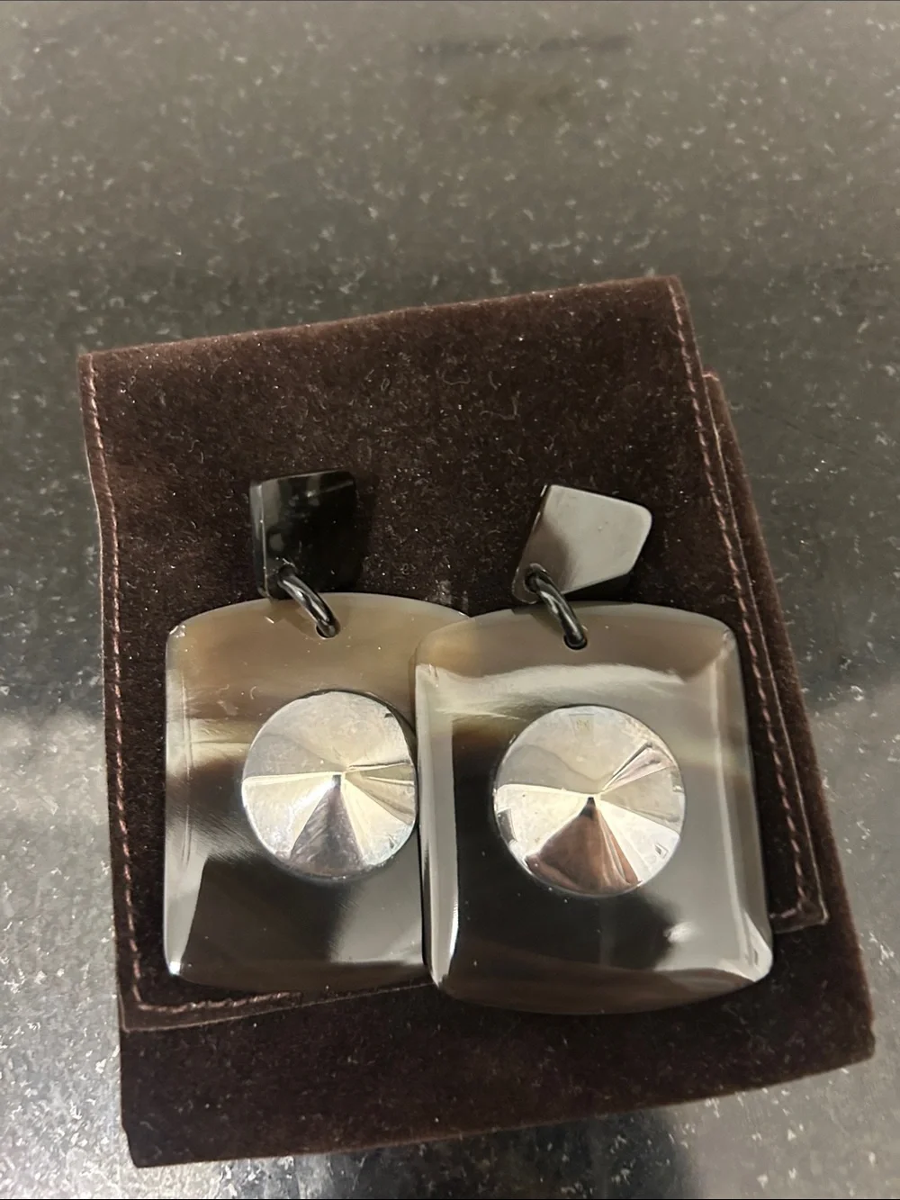 HERMES HORN AND STERLING SILVER EARRINGS! 100% AUTHENTIC